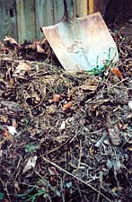 Compost pile with shovel