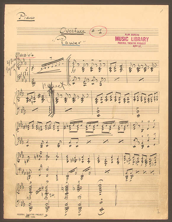 Image 1 of 41, Music from  production of Power (Piano, overture, 