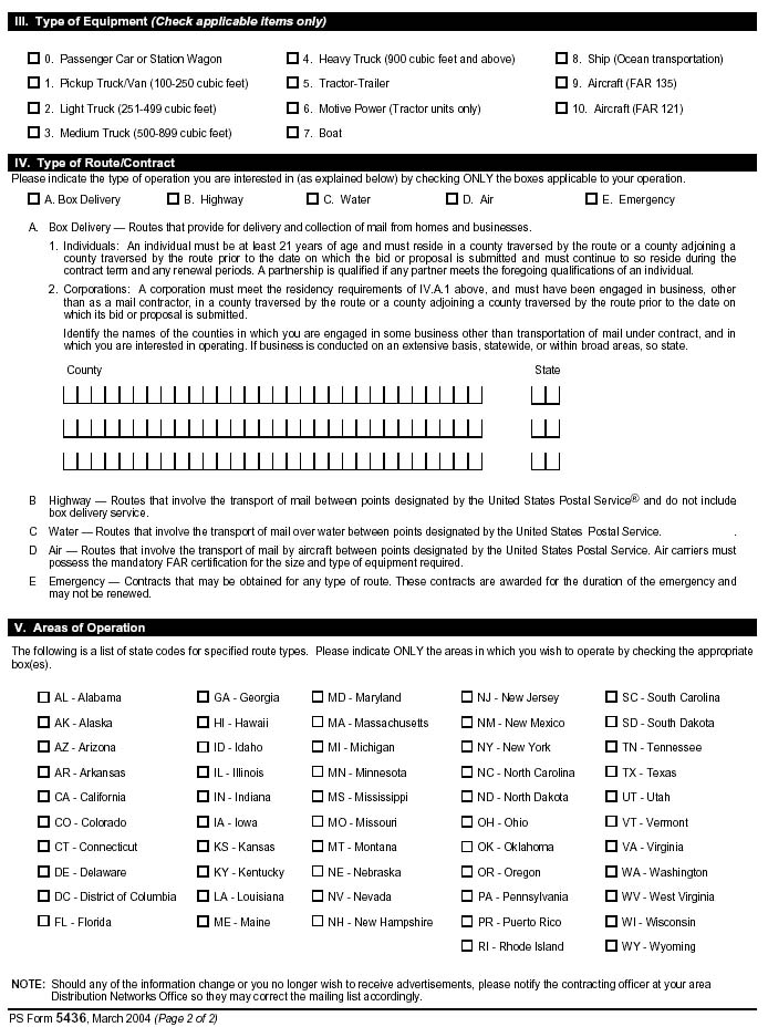 Image of PS Form 5436, page 2 of 2.