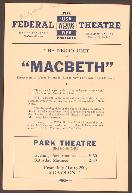 Image 1 of 1, Playbill from Bridgeport production of Macbeth (Pa