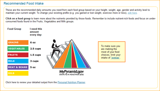 Sample of the Personal Nutrition Planner