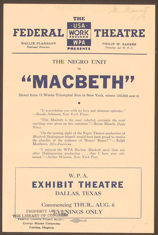 Image 1 of 1, Playbill from Dallas production of Macbeth (Exhibi