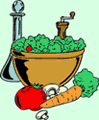 A big bowl of salad with a bottle of dressing, pepper grinder, a tomato, mushrooms, and a carrot.