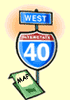 Image of an interstate sign and a map