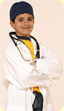 A boy dressed up like a doctor.