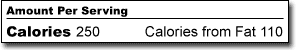 Calories from Fat section of label, also showing total calories.