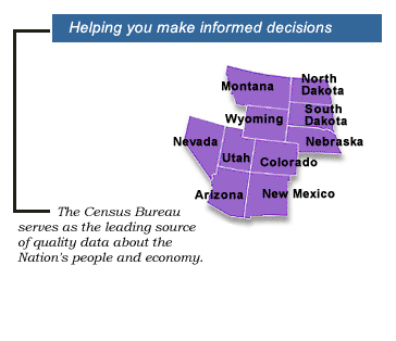 The Census Bureau serves as the leading source of quality data about the Nation's people and economy. We honor privacy, protect confidentiality, share our expertise globally, and conduct our work openly.  We are guided on this mission by our strong and capable workforce, our readiness to innovate, and our abiding commitment to our customers. The Denver Region includes Montana, Wyoming, North Dakota, South Nebraska, Nevada, Utah, Colorado, Arizona, New Mexico