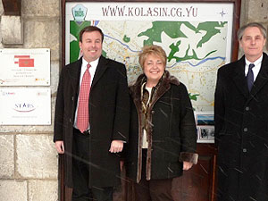 USAID Montenegro OIC Ramsey Day visits the STARS program office in Kolasin. From left to right: Ramsey Day; Mrs. Elizabeth Markovic, Director of the STARS program; and Jason Hyland, Director of the Office of South-Central Europe at the U.S. Department of State.
