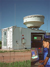 Inside the instrument shelter, the MMCR data system collects radar spectral data and processes these into reflectivity, vertical velocities, and spectral width.