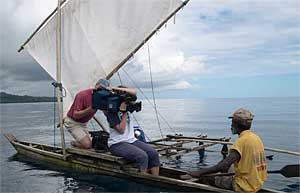 A native islander is interviewed in his natural setting at Manus Island as part of the TWP kiosk development effort.