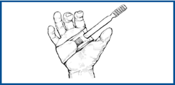 Illustration of a Velcro® strap holding a toothbrush.