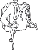 Illustration of correctly adjusting the sholder straps on a backpack