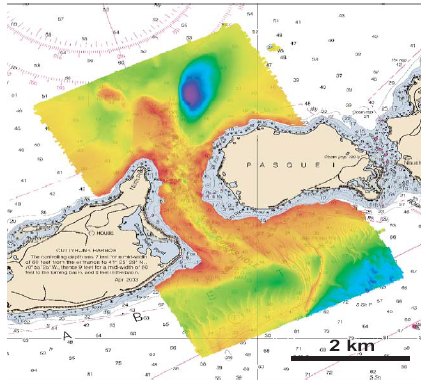 Natuical chart of Quicks Hole Ma., showing depths color coded depth contours corresponding to NOAA Ship THOMAS JEFFERSON hydrographic survey.