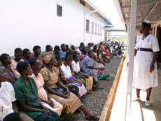 Photo of the antenatal clinic in Uganda where a head midwife at the clinic gave a health education talk to pregnant women, which included how to prevent malaria during pregnancy. 
