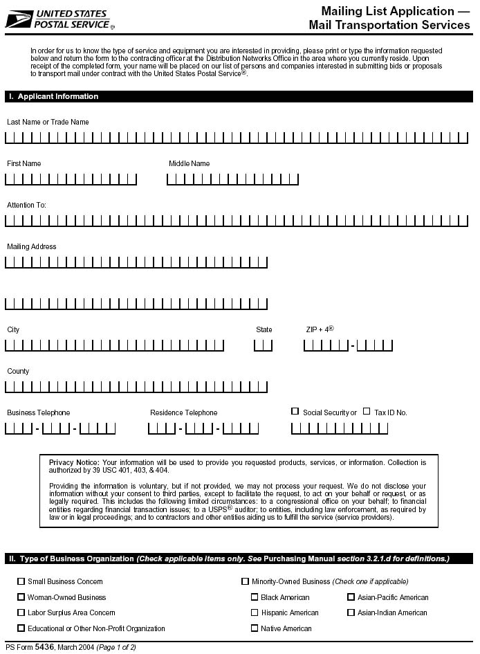 Image of PS Form 5436, page 1 of 2.