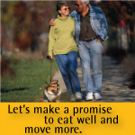 Older couple enjoy walk with dog