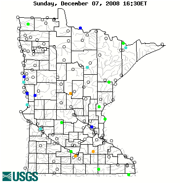 Stream gage levels in Minnesota, relative to 30 year average.