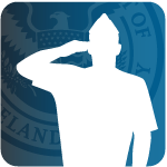 Programs for Veterans Icon: Stylized image of a veteran in front of the Homeland Security seal