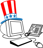 Image of an Uncle Sam hat, computer and phone linking to info.gov