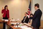 Corporation board member Hyepin Im is sworn in by board chair Alan Solomont.  Im's term on the Corporation's board lasts through 2013.  On February 4, 2009, the Corporation for National and Community Service held a public board meeting at the Corporation's Washington, DC headquarters.