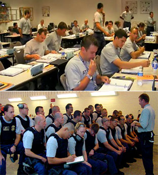 Collage of photos showing agents studying in a classroom.