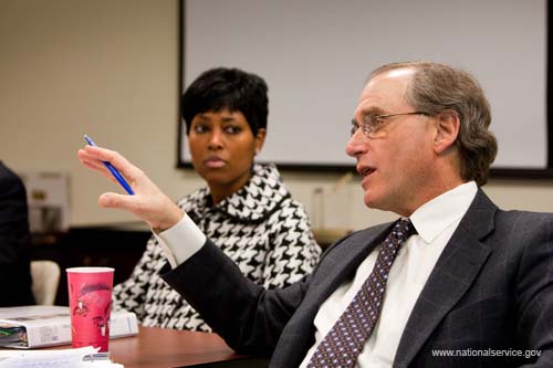 Corporation board member Stan Soloway offers comments during a public board meeting on February 4, 2008.  The meeting was held at the Corporation's Washington, DC headquarters.