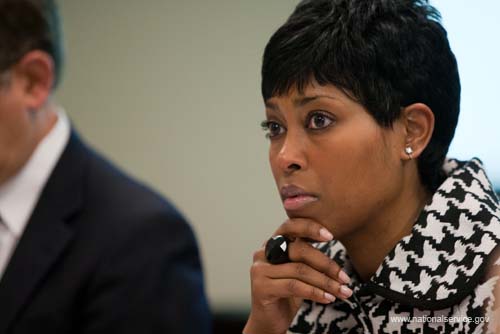 Corporation board member Laysha Ward listens intently during public testimony.  On February 4, 2009, the Corporation for National and Community Service held a public board meeting at the Corporation's Washington, DC headquarters.