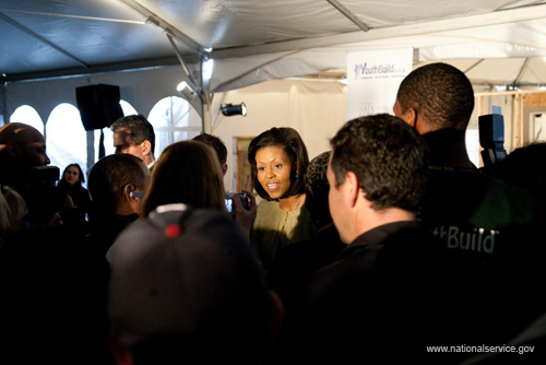On March 17th, 2009, YouthBuild U.S.A. held an event in celebration of their 30th anniversary. The event, held on the National Mall in Washington, DC, was attended by First Lady Michelle Obama, Senator John Kerry, Martin Luther King III, Alan Solomont (Chair of the Corporation's Board of Directors), and Corporation Acting Director Nicola Goren. “Community service is an integral part of empowering our people and making our communities stronger. And service must become a part of each of our lives," said Mrs. Obama. “At a time in our nation when so many are struggling, we have to remember that everyone can make a difference and that we all have something to contribute.” YouthBuild has been part of AmeriCorps since 1994 and is one of the largest AmeriCorps programs.
