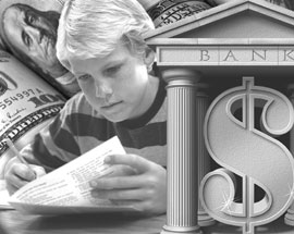 A boy and a bank