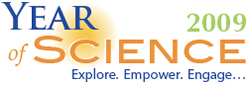 Year of Scinece 2009. Explore. Empower. Engage. Image logo.