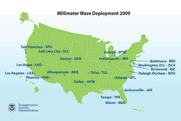 Millimeter Wave Technology airport locations across the United States.