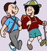 Image of a boy and girl hiking and talking.