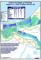 A picture of a map that identifies the flooded areas in New Orleans at the peak of flooding, 8/31/2005.