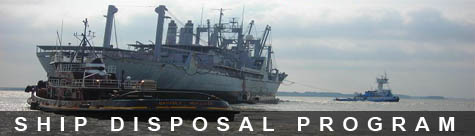 Banner: Ship Disposal Porgram - photo of a ship with a tug boat