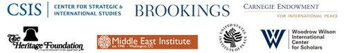 USIP, The Center for Strategic and International Studies, The Brookings Institution, The Carnegie Endowment for International Peace, The Heritage Foundation, The Middle East Institute and the Woodrow Wilson International Center for Scholars logos banner.