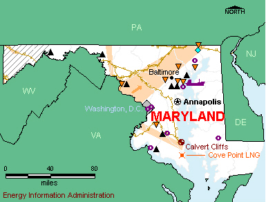 Maryland Energy Map - If you are unable to view this image contact the National Energy Information Center at 202-586-8800 for assistance