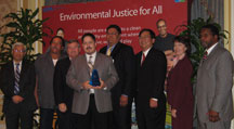 (From left to right) Charles Lee, Director, EPA Office of Environmental Justice; Richard Moore, National Environmental Justice Advisory Council Chair; Robert Varney, EPA New England Regional Administrator; Thomas Ruiz and Milton Bluehouse, award recipients from the New Mexico Environment Department; Granta Nakayama, EPA Assistant Administrator, Office of Enforcement and Compliance Assurance (OECA); Catherine McCabe, EPA Principal Deputy Assistant Administrator, OECA; and Russell Wright, Acting Deputy Regional Administrator, EPA Region 4.