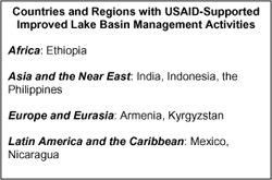 Table of countries and regions with USAID-Supported Improved Lake Basin Management Activities. Link to full text description follows.