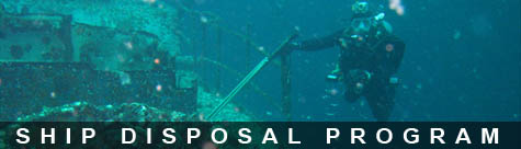 Banner: Ship Disposal Program - photo of a diver at a sunken ship