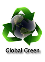 Globe wrapped in green recycle logo - Global Green