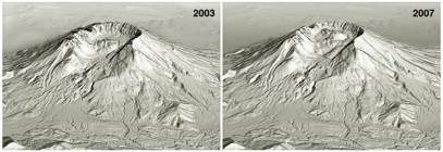 Digital perspective of Mount St. Helens, 2003 and 2007