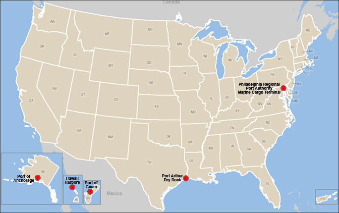 Map of the United States showing Port Infrastructure Projects