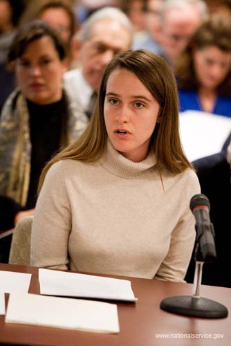 Kristen Henry, Director of National Service for Serve DC, delivers testimony during a public board meeting on February 4, 2008.  The meeting was held at the Corporation's Washington, DC headquarters.