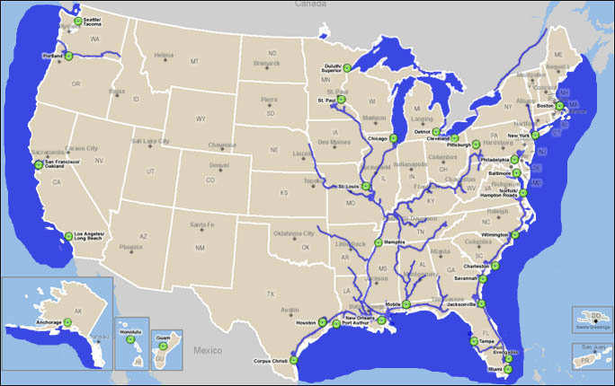 Map of the United States showing Marine Highways
