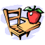 A classroom desk with an apple sitting in the corner