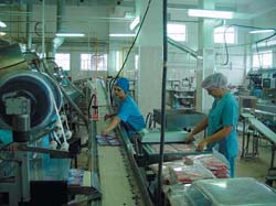 Production conveyor at the Aquavit company in Ilyichevsk City, Odessa county.
