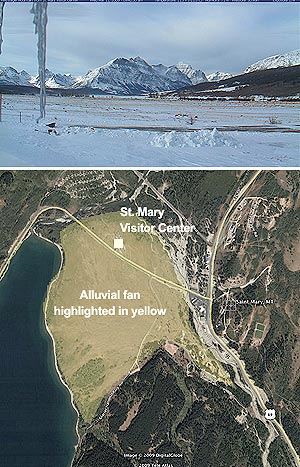 St. Mary Webcam Image and picture of alluvial fan from Divide Creek
