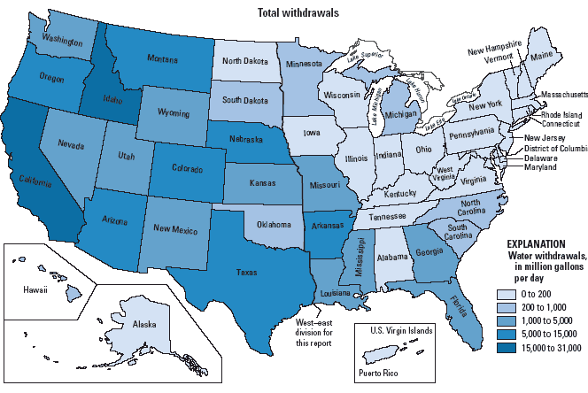 Map of the U.S. by State showing, in a data range, how much each State withdrew. 