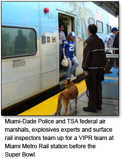 Image of a police officer and a dog at a train station.