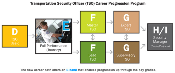 The new career path, shown here, offers an E band that enables progression up through the pay grades for our Security Officers.